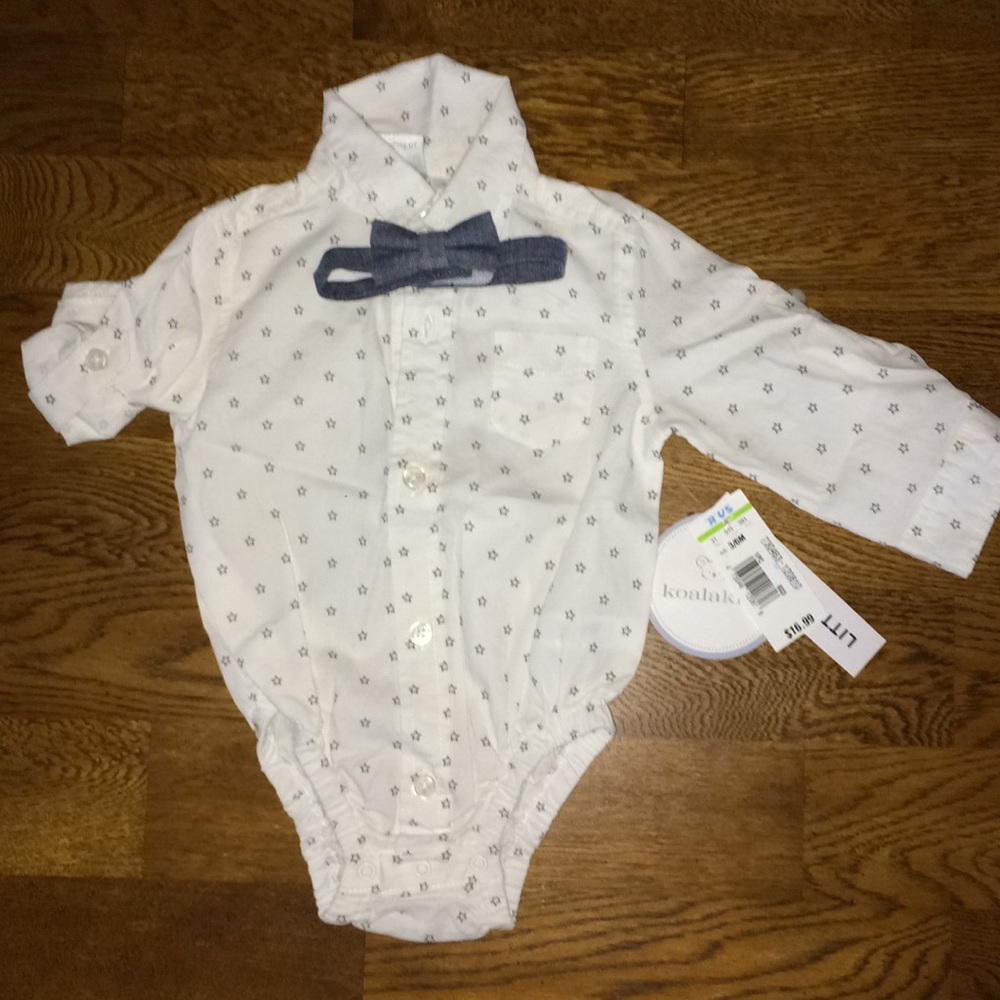 Star button down onesie w/ bow tie